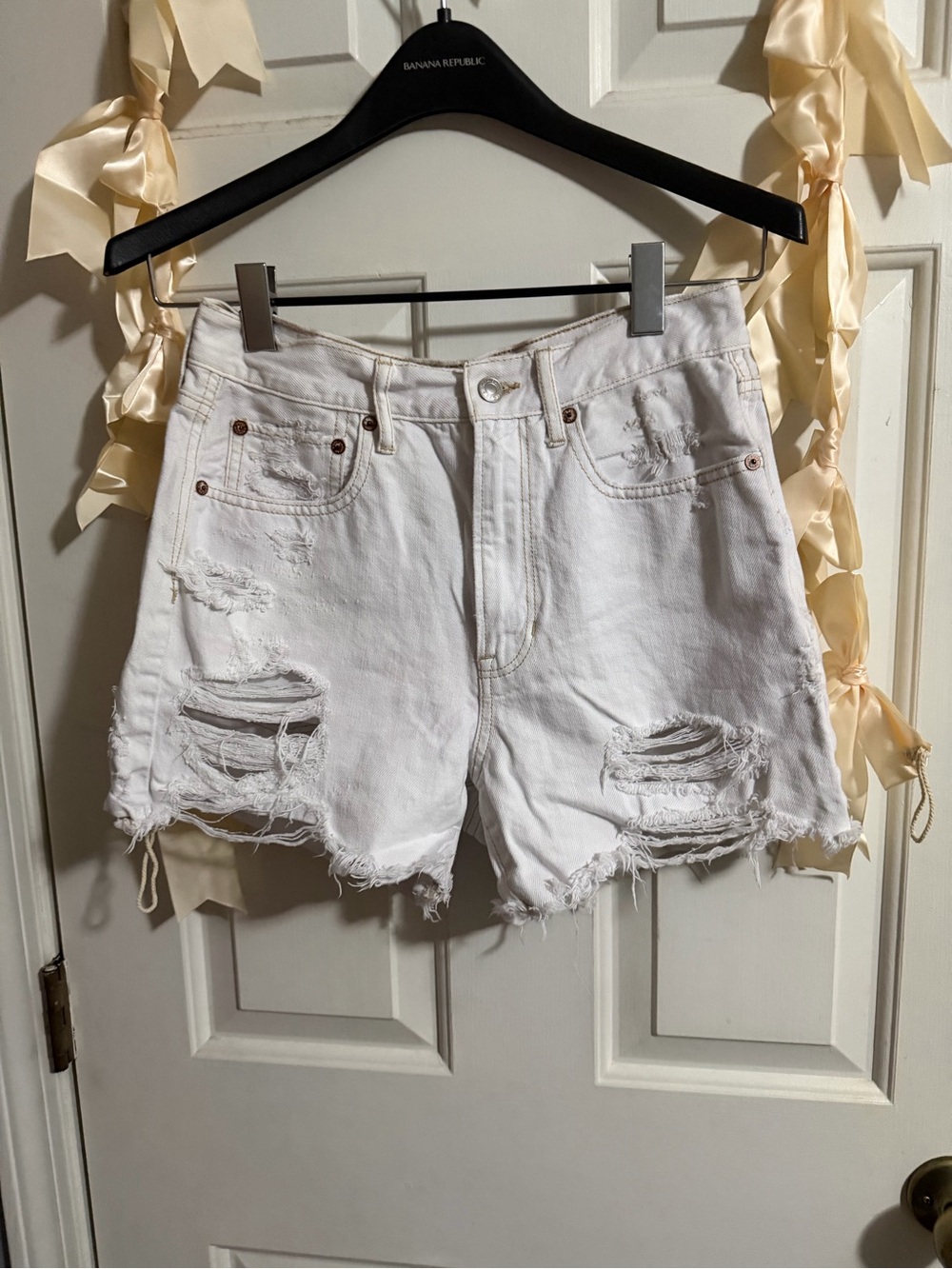 American Eagle Outfitters White Distressed Jean Shorts